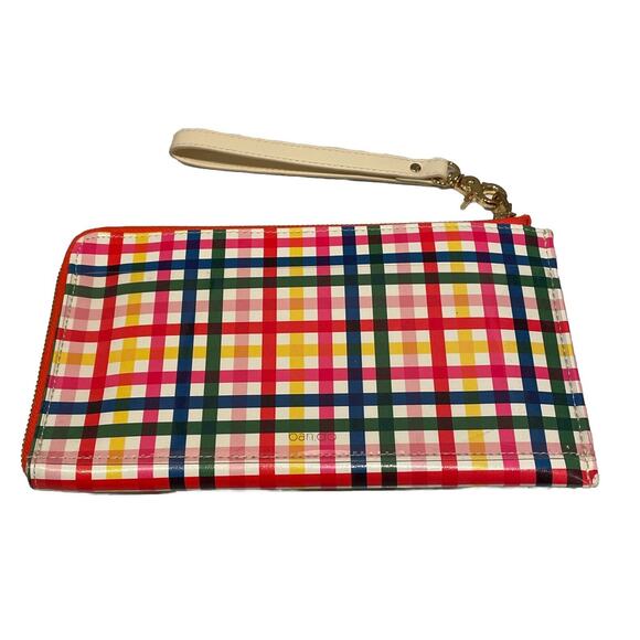 BAN.DO Getaway Travel Clutch PINK GREEN YELLOW CHECK NWt retail $36 5X 9 - Picture 1 of 6